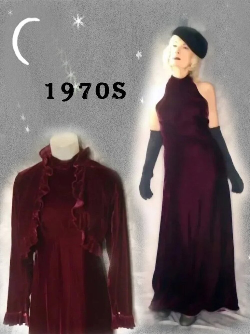 Vintage Velvet Halter Gown with Bolero Jacket Burgundy Formal